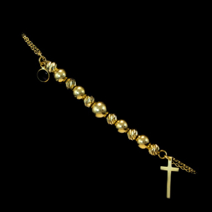 Złota bransoletka z koralikami Charms – zawieszki krzyżyk i cyrkonia – pr 585