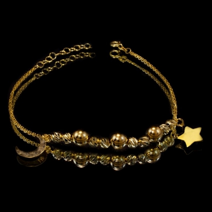Złota bransoletka z koralikami Charms – zawieszki Księżyc i Gwiazda – pr 585