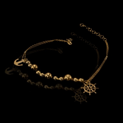 Złota bransoletka z koralikami Charms – zawieszki Ster i Kotwica – pr 585