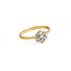 Złoty pierścionek w kształcie kwiatka z cyrkoniami próby 585