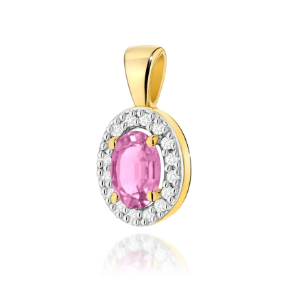 Złota zawieszka z Różowym Szafirem 0,45ct i brylantami próby 585.