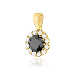 Złota zawieszka z Czarnym Brylantem 0,50ct i diamentami próby 585