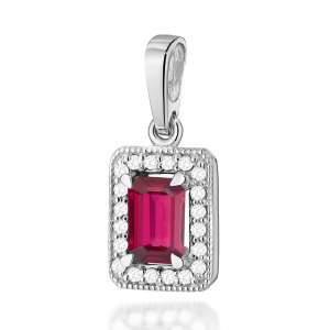 Kwadratowa złota zawieszka z Rubinem 0,80ct i brylantami próby 585. Z-0422R