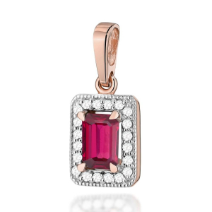 Kwadratowa złota zawieszka z Rubinem 0,80ct i brylantami próby 585. Z-0422R