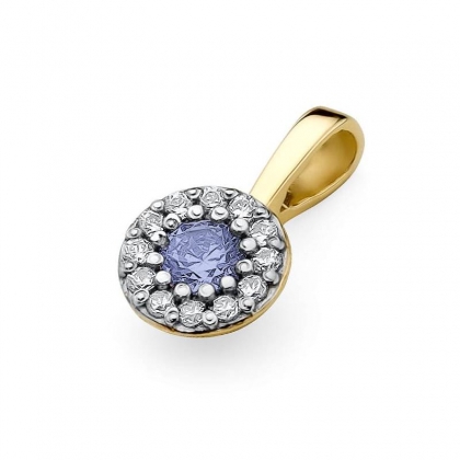 Złota zawieszka z Tanzanitem 0,15ct i brylantami próby 585