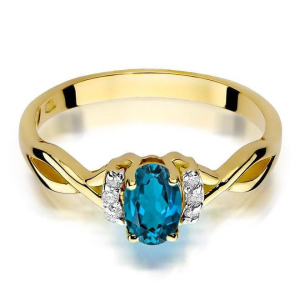 Złoty Pierścionek z Topazem London Blue 0,50ct i Brylantami złoto próby 585. W-0019TLB