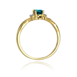Złoty Pierścionek z Topazem London Blue 0,50ct i Brylantami złoto próby 585. W-0019TLB