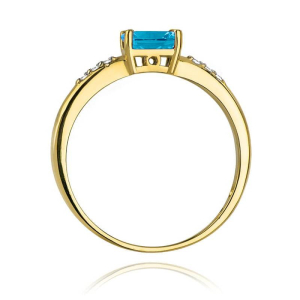 Złoty pierścionek z Topazem London Blue 0,50ct i Brylantami z żółtego złota próby 585. W-0077TLB