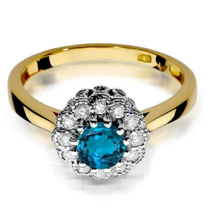Pierścionek zaręczynowy z Topazem London Blue 0,50ct i Brylantami ze złota próby 585. W-0284LB