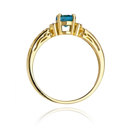 Pierścionek ze złota próby 585 z Topazem London Blue 0,50ct i Brylantami. W-0014TLB