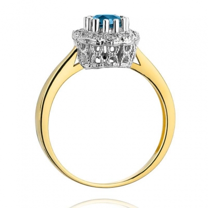 Pierścionek zaręczynowy z Topazem London Blue 0,50ct i Brylantami ze złota próby 585. W-0284LB