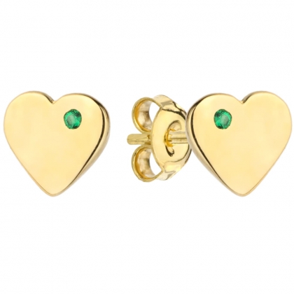 Kolczyki złote serce pełne z zieloną cyrkonią próby 585