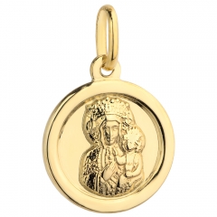 Złoty Medalik okrągły z Matką Boską Częstochowską próby 585