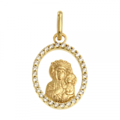 Złoty Medalik z Matką Boską Częstochowską zdobiony cyrkoniami pr. 585