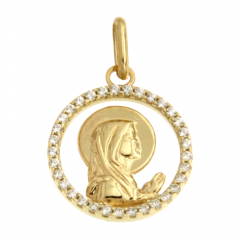 Złoty medalik z Matką Boską Modlącą zdobiony cyrkoniami pr.585