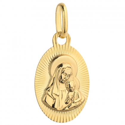 Złoty medalik diamentowany z Matką Boską i dzieciątkiem Jezus pr.585