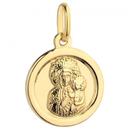 Złoty Medalik okrągły z Matką Boską Częstochowską próby 585