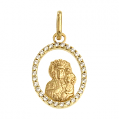 Złoty Medalik z Matką Boską Częstochowską zdobiony cyrkoniami pr. 585