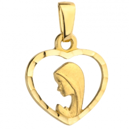 Złoty medalik z Matką Boską Modlącą w kształcie serca pr. 585