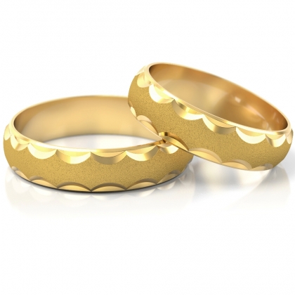 Półokrągłe zdobione złote obrączki ślubne próby 585