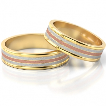 Płaskie obrączki ślubne trzy kolory złota próby 585