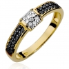 Złoty pierścionek z białymi i czarnymi diamentami 0,19ct - próby 585