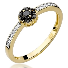 Złoty pierścionek zaręczynowy z białymi i czarnymi diamentami 0,09ct próby 585
