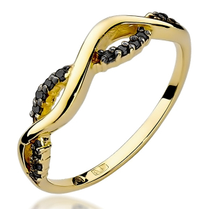 Złoty pierścionek z czarnymi Brylantami 0,07ct - próby 585. W-0096CZ