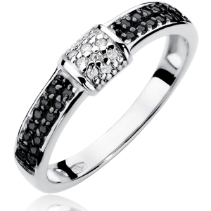 Pierścionek z białymi 0,05ct i czarnymi 0,14ct Diamentami z białego złota próby 585. W-0297CZB