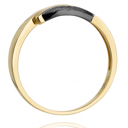 Złoty pierścionek z czarnymi i białymi Brylantami 0,05ct - żółte złoto próby 585