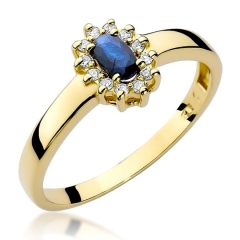 Złoty pierścionek zaręczynowy z Szafirem 0,70ct i diamentami próby 585