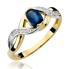 Złoty pierścionek zaręczynowy z szafirem 0,70ct i diamentami próby 585