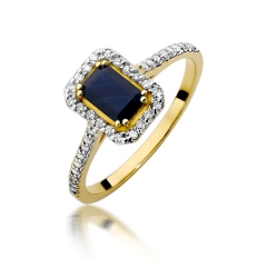 Zaręczynowy pierścionek z szafirem 0,60ct i diamentami złoto próby 585