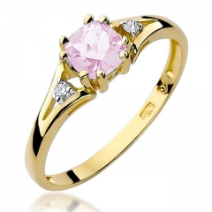 Złoty pierścionek z Różowym Topazem 0,65ct i brylantami próby 585