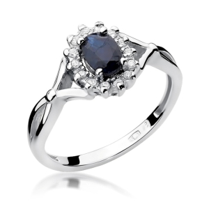 Pierścionek zaręczynowy z Szafirem 0,70ct. i Diamentami, białe złoto próby 585. W-0182SZAB