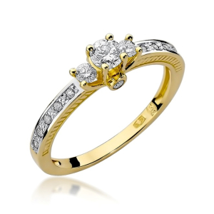 Pierścionek z Brylantami 0,42ct z żółtego złota próby 585. W-0199