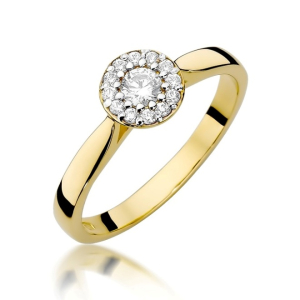 Pierścionek z Brylantami 0,22ct z żółtego złota próby 585. W-0362