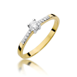 Pierścionek z Brylantami 0,22ct z żółtego złota próby 585. W-0382