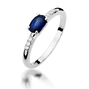 Pierścionek z białego złota z Szafirem  0,70ct i Diamentami próby 585. W-0077SZAB