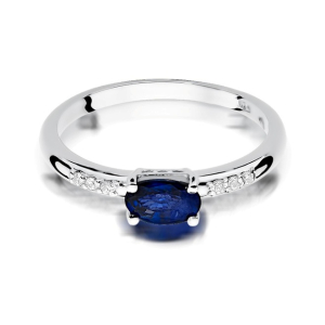 Pierścionek z białego złota z Szafirem  0,70ct i Diamentami próby 585. W-0077SZAB