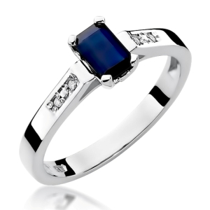 Pierścionek z białego złota z Szafirem 0,60ct. i Diamentami próby 585. W-0078SZAB