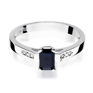 Pierścionek z białego złota z Szafirem 0,60ct. i Diamentami próby 585. W-0078SZAB