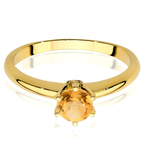 Pierścionek z Cytrynem 0,50ct i Diamentami - złoto białe/żółte próby 585. W-0557C