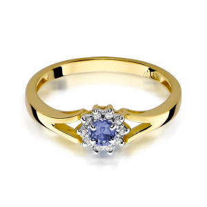 Pierścionek z Tanzanitem 0,15ct i Diamentami ze złota próby 585. W-0185TAN