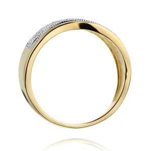 Złoty szeroki pierścionek z Brylantami 0,18ct - złoto próby 585. W-0416