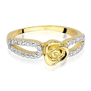 Pierścionek z Różą i Brylantami 0,16ct z żółtego/białego złota próby 585. W-473
