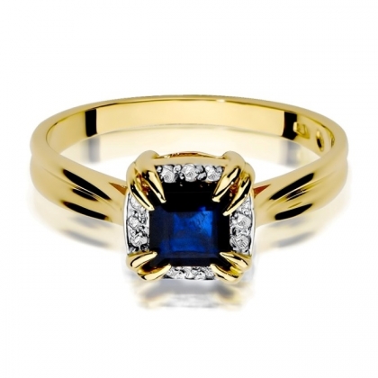 Zaręczynowy pierścionek z szafirem 1,70ct  i diamentami złoto próby 585