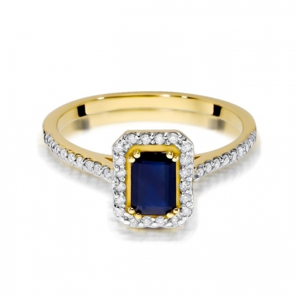 Zaręczynowy pierścionek z szafirem 0,60ct i diamentami złoto próby 585