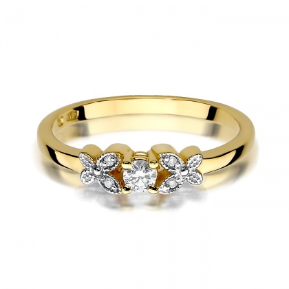 Złoty ażurowy pierścionek z Brylantami 0,12ct - żółte/białe złoto próby 585