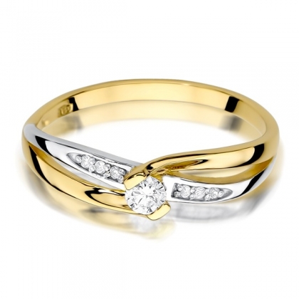 Złoty pierścionek z Brylantami 0,13ct - żółte/białe złoto pr.585